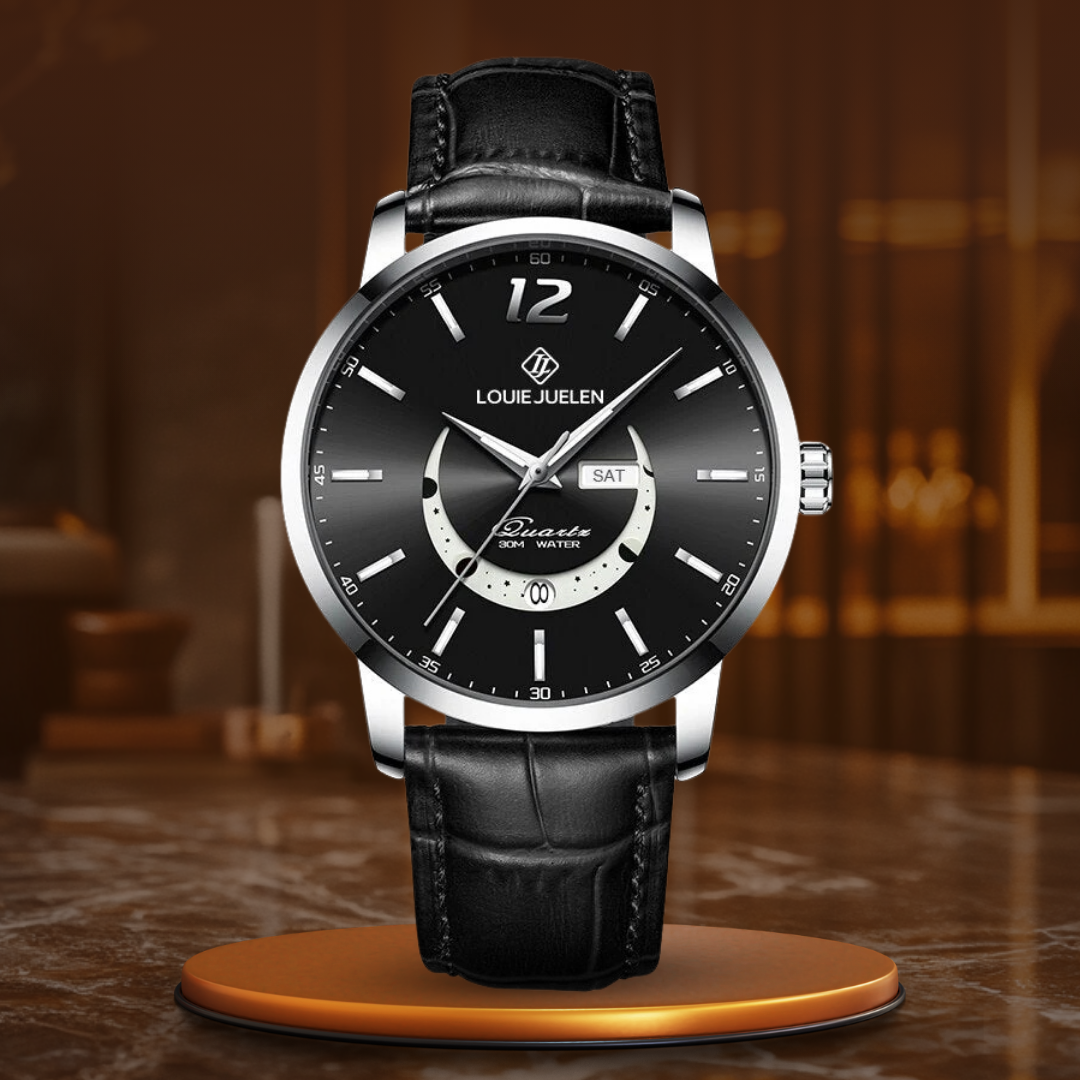 Elegante Mondphasenuhr mit leuchtendem Kalender für die Woche