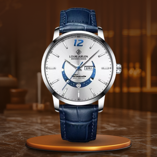 Elegante Mondphasenuhr mit leuchtendem Kalender für die Woche