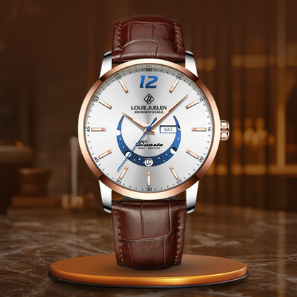 Elegante Mondphasenuhr mit leuchtendem Kalender für die Woche
