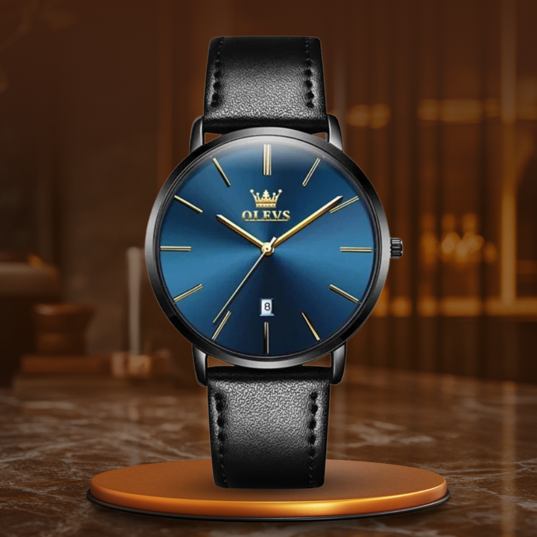 Wasserdichte Lederarmbanduhr mit Datumsanzeige