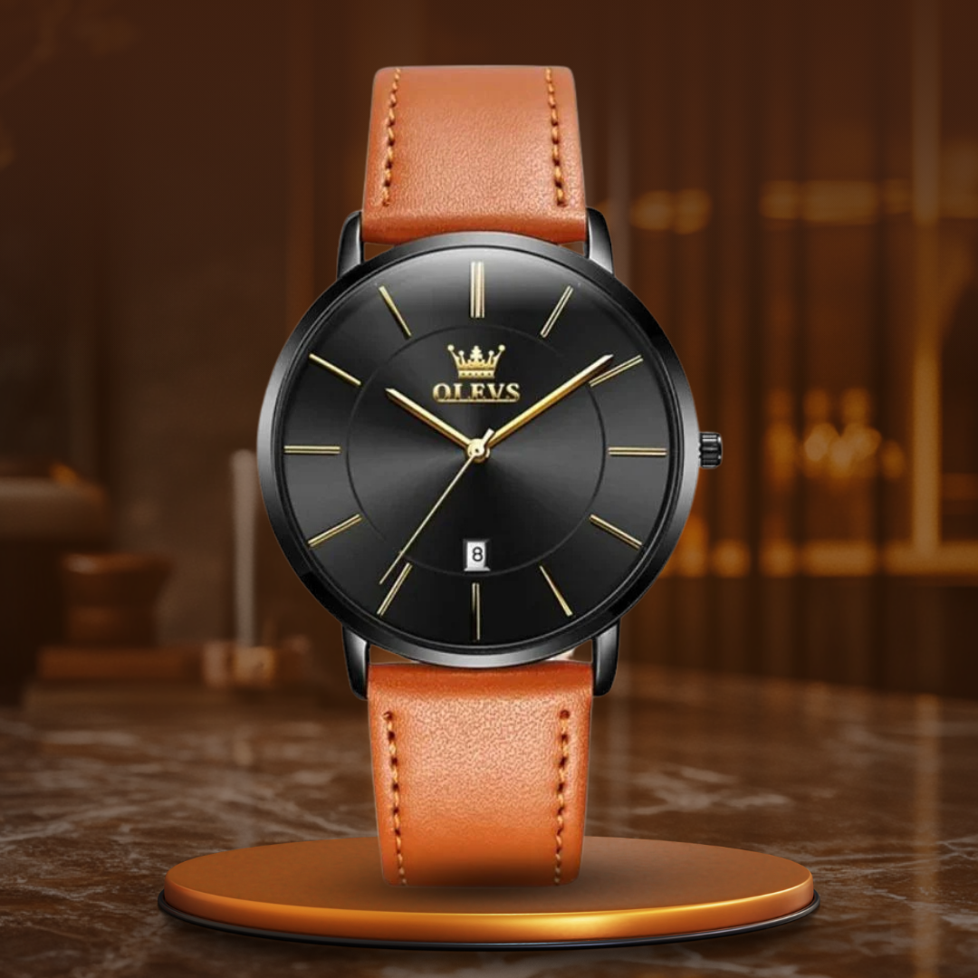 Wasserdichte Lederarmbanduhr mit Datumsanzeige