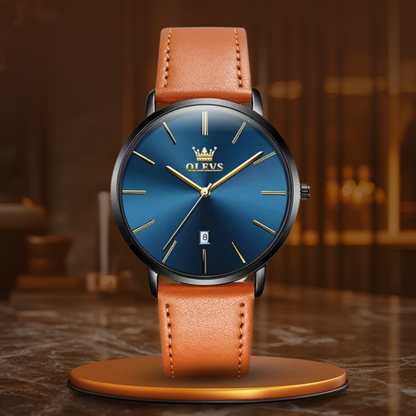 Wasserdichte Lederarmbanduhr mit Datumsanzeige