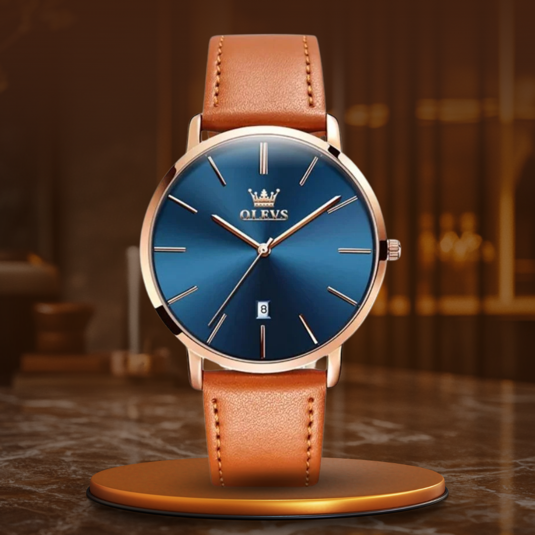 Wasserdichte Lederarmbanduhr mit Datumsanzeige