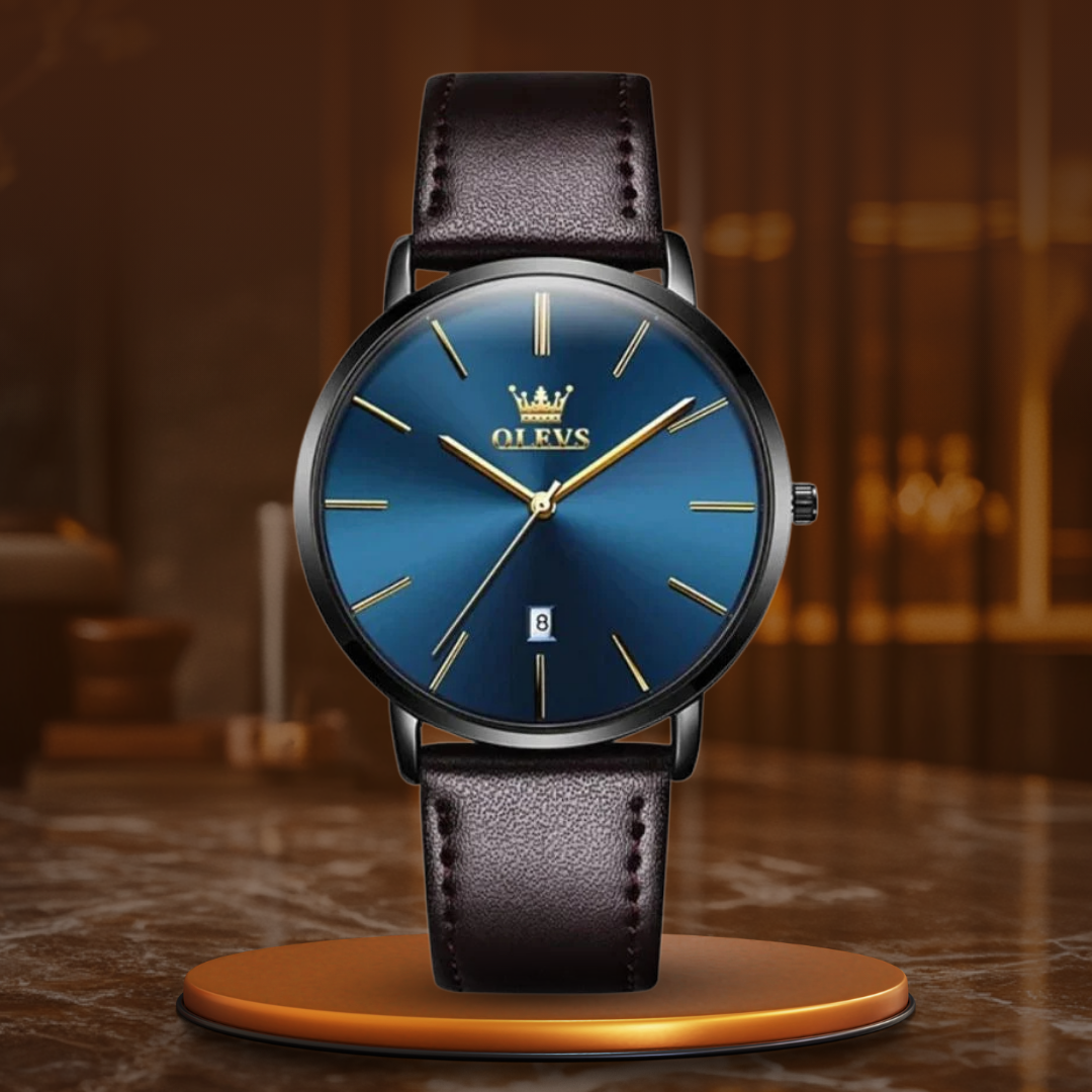 Wasserdichte Lederarmbanduhr mit Datumsanzeige