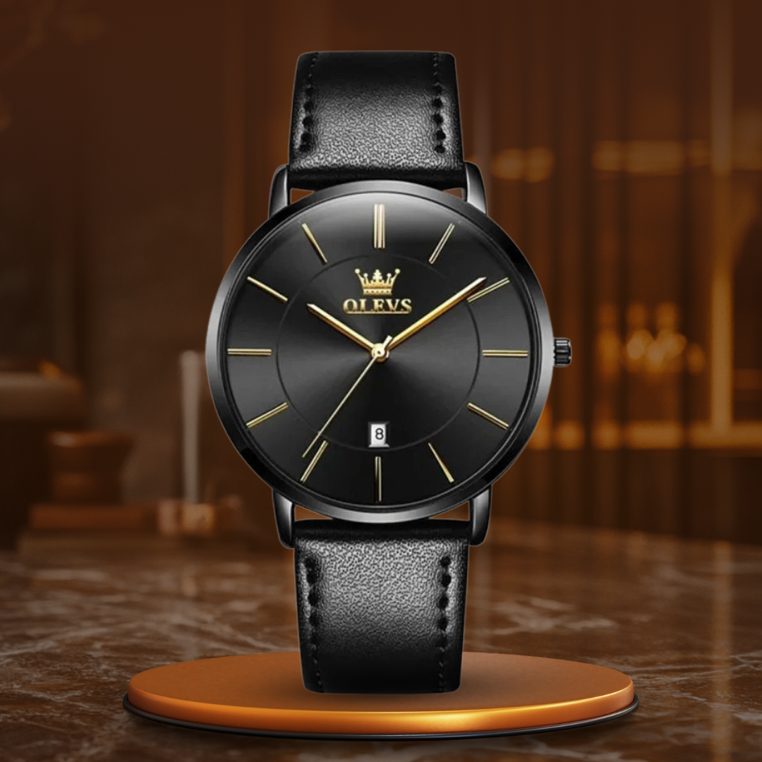 Wasserdichte Lederarmbanduhr mit Datumsanzeige