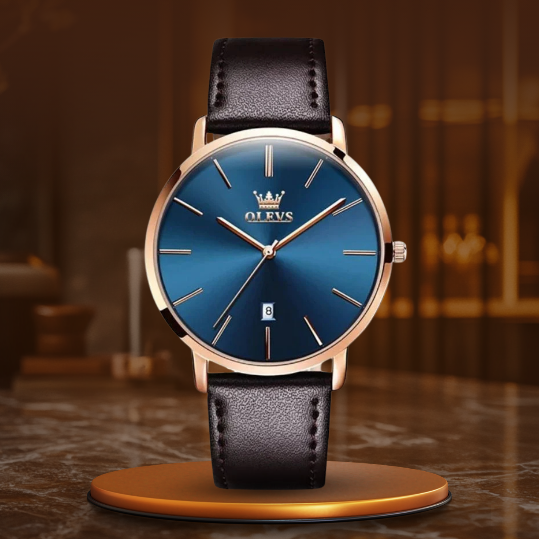 Wasserdichte Lederarmbanduhr mit Datumsanzeige