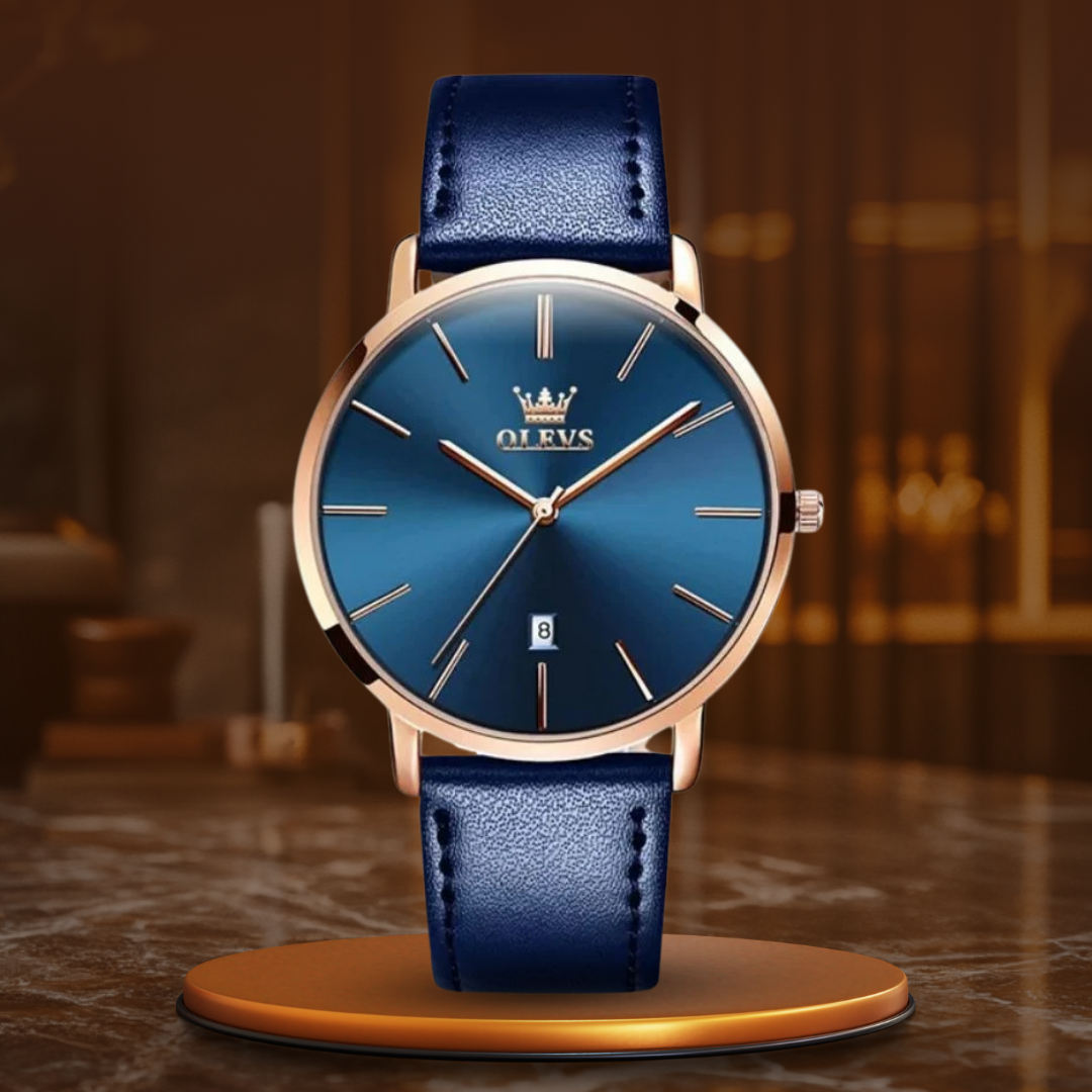 Wasserdichte Lederarmbanduhr mit Datumsanzeige