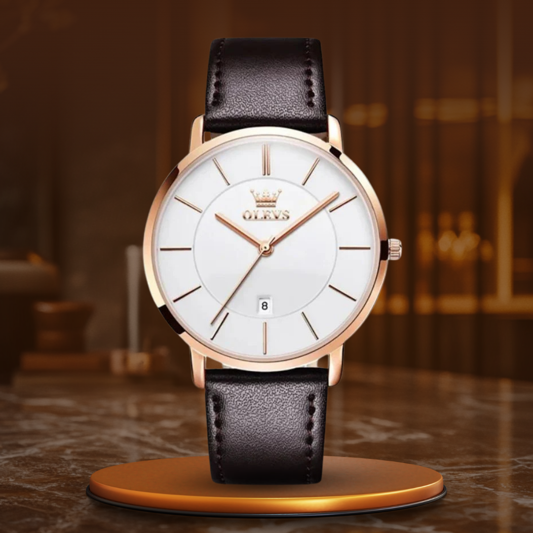 Wasserdichte Lederarmbanduhr mit Datumsanzeige