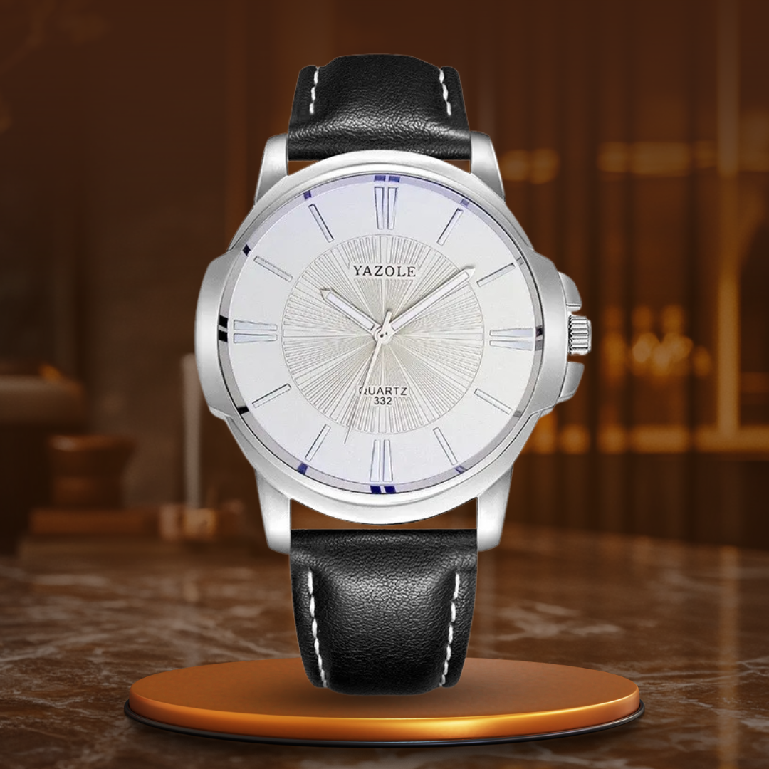 Luxus-Armbanduhr aus blauem Glas und Leder