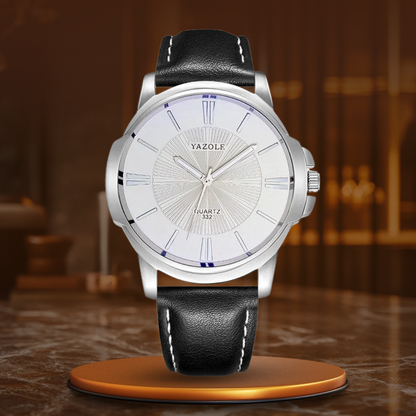 Luxus-Armbanduhr aus blauem Glas und Leder