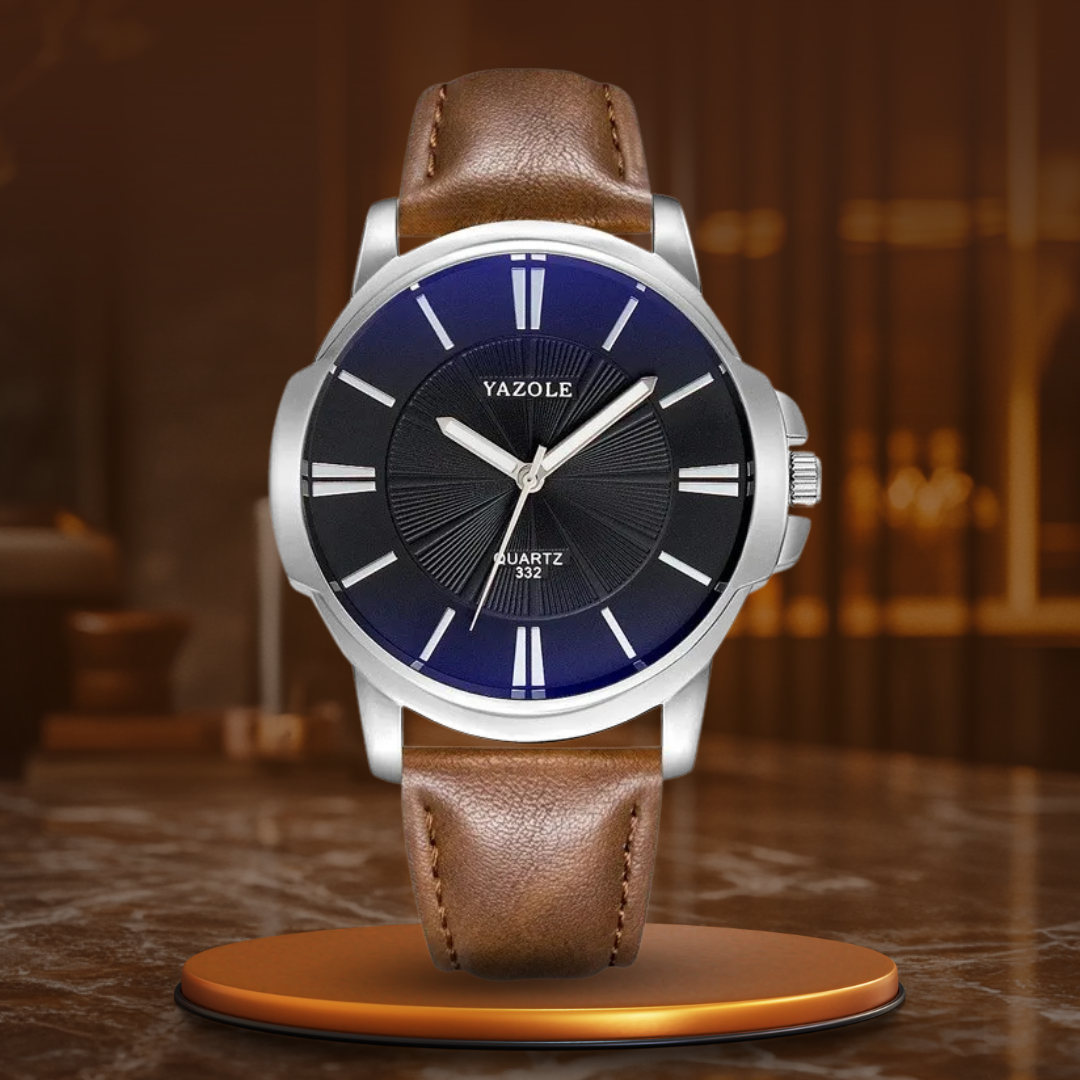 Luxus-Armbanduhr aus blauem Glas und Leder