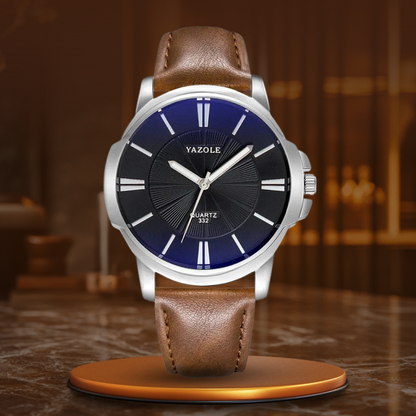 Luxus-Armbanduhr aus blauem Glas und Leder