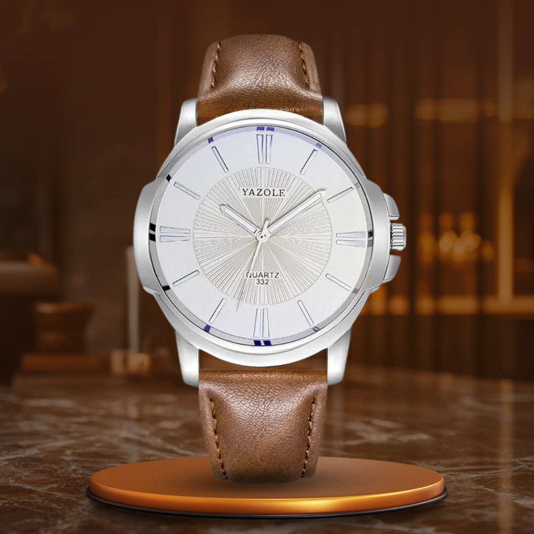 Luxus-Armbanduhr aus blauem Glas und Leder