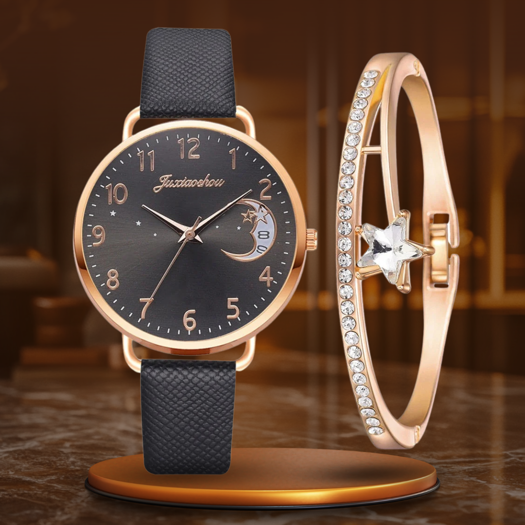 Set aus Mondphasenuhr und Armbändern