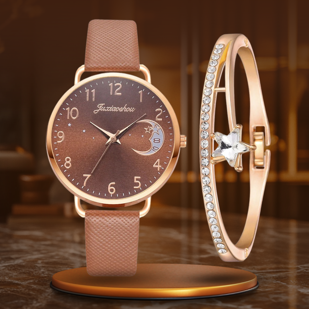 Set aus Mondphasenuhr und Armbändern